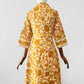Vintage 1960s Golden Yellow Paisley Floral Patterned Zip-Front Quilted House Dress - Sz. S/M