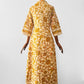 Vintage 1960s Golden Yellow Paisley Floral Patterned Zip-Front Quilted House Dress - Sz. S/M