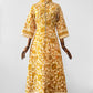 Vintage 1960s Golden Yellow Paisley Floral Patterned Zip-Front Quilted House Dress - Sz. S/M
