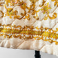 Vintage 1960s Golden Yellow Paisley Floral Patterned Zip-Front Quilted House Dress - Sz. S/M