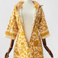 Vintage 1960s Golden Yellow Paisley Floral Patterned Zip-Front Quilted House Dress - Sz. S/M