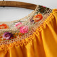 Vintage 1960s - 1970s Mustard Yellow Crochet Floral Trim Short Sleeve Peasant Blouse - Sz. S