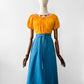 Vintage 1960s - 1970s Mustard Yellow Crochet Floral Trim Short Sleeve Peasant Blouse - Sz. S