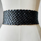 1940s Black Braided Extra Wide Leather Belt - S/M