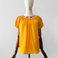 Vintage 1960s - 1970s Mustard Yellow Crochet Floral Trim Short Sleeve Peasant Blouse - Sz. S
