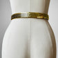 1970s - 1980s Gold Toned Metal Scaled Stretch Floral Buckle Belt - Sz. 25-30 inch