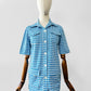 Vintage 1960s Sky Blue and White Houndstooth Print Short Sleeve Button Up Collared Shirt - Sz. S