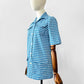 Vintage 1960s Sky Blue and White Houndstooth Print Short Sleeve Button Up Collared Shirt - Sz. S