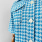 Vintage 1960s Sky Blue and White Houndstooth Print Short Sleeve Button Up Collared Shirt - Sz. S