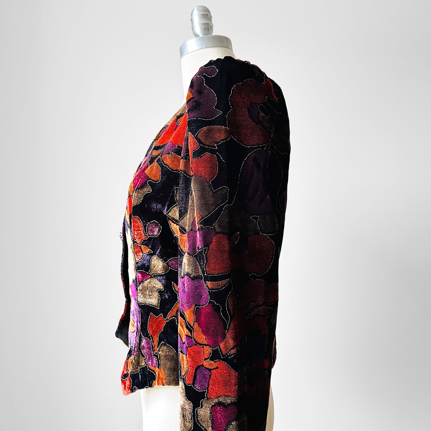 1980s Black Painterly Textured Velour Crop Jacket - Sz. S/M