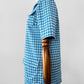 Vintage 1960s Sky Blue and White Houndstooth Print Short Sleeve Button Up Collared Shirt - Sz. S