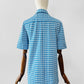 Vintage 1960s Sky Blue and White Houndstooth Print Short Sleeve Button Up Collared Shirt - Sz. S