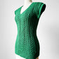 1970s Leaf Green Fitted V-Neck Pullover Cable-Knit Vest - Sz. S