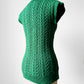 1970s Leaf Green Fitted V-Neck Pullover Cable-Knit Vest - Sz. S