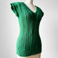 1970s Leaf Green Fitted V-Neck Pullover Cable-Knit Vest - Sz. S