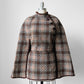 1960s - 1970s Brown and Cream Welsh Wool Belted Patterned Cape Jacket