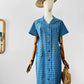 Vintage 1950s - 1960s Blue and Grey Gingham Handmade Button Front Cotton Shift Dress - Sz. M