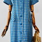 Vintage 1950s - 1960s Blue and Grey Gingham Handmade Button Front Cotton Shift Dress - Sz. M