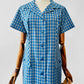 Vintage 1950s - 1960s Blue and Grey Gingham Handmade Button Front Cotton Shift Dress - Sz. M