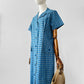 Vintage 1950s - 1960s Blue and Grey Gingham Handmade Button Front Cotton Shift Dress - Sz. M