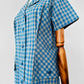 Vintage 1950s - 1960s Blue and Grey Gingham Handmade Button Front Cotton Shift Dress - Sz. M