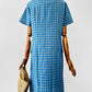 Vintage 1950s - 1960s Blue and Grey Gingham Handmade Button Front Cotton Shift Dress - Sz. M
