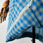 Vintage 1950s - 1960s Blue and Grey Gingham Handmade Button Front Cotton Shift Dress - Sz. M