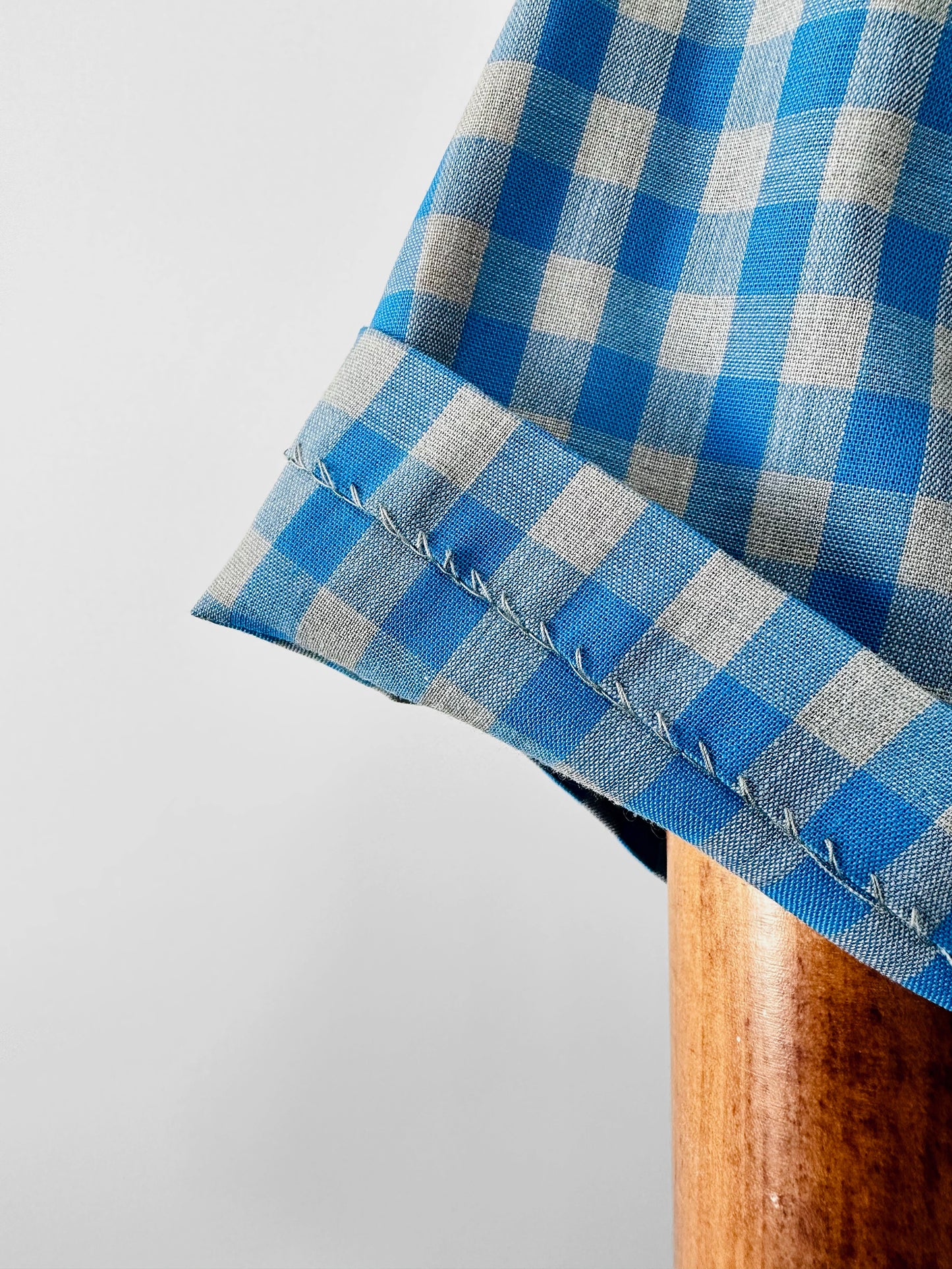 Vintage 1950s - 1960s Blue and Grey Gingham Handmade Button Front Cotton Shift Dress - Sz. M