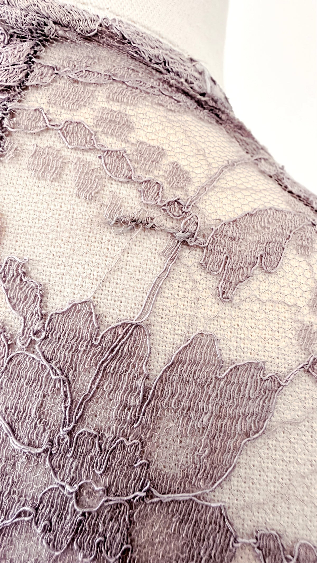 1930s Pale Lavender Floor Length Lace Art Deco Dress - Sz. M