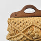 Vintage 1960s - 1970s Natural Woven Macrame Wood Handle Bag