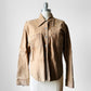 1990s Tan Suede Leather Snap Button Collared Shirt - Sz. Sm