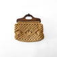 Vintage 1960s - 1970s Natural Woven Macrame Wood Handle Bag