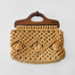 Vintage 1960s - 1970s Natural Woven Macrame Wood Handle Bag