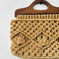 Vintage 1960s - 1970s Natural Woven Macrame Wood Handle Bag