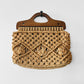 Vintage 1960s - 1970s Natural Woven Macrame Wood Handle Bag