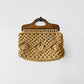 Vintage 1960s - 1970s Natural Woven Macrame Wood Handle Bag