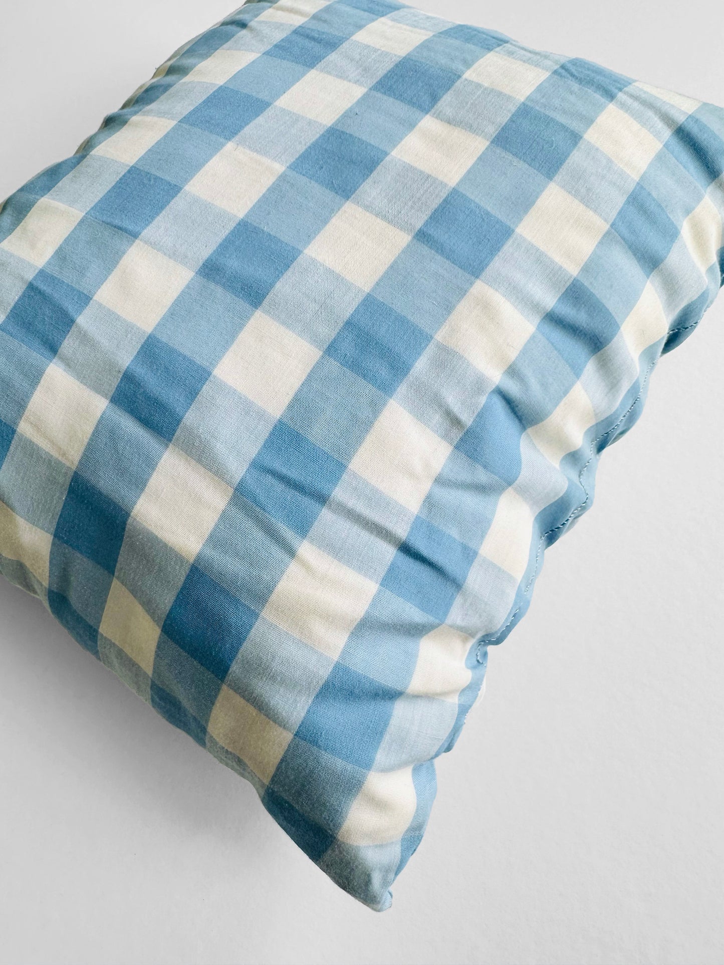 Vintage Mid-Century 1960s Soft Blue and Off-White Handmade Geometric Pintuck Smocked Throw Cushion