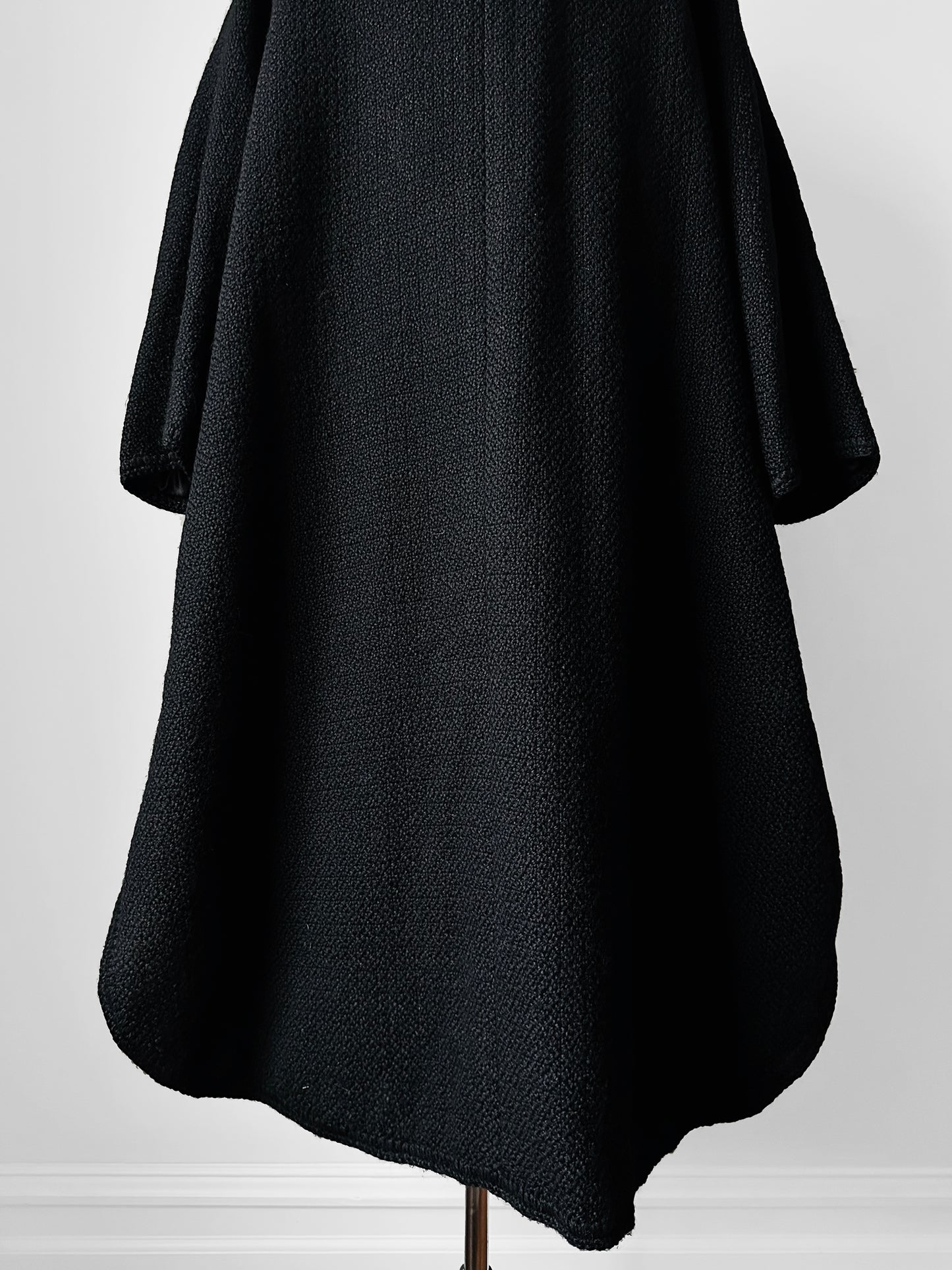 1980s Black Wool Full Length Wrap Shawl Coat