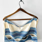 Vintage 1960s Blue and Off-White Cotton Linen Folk Embroidered Apron