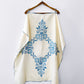 Vintage 1960s Mid-Century Cream and Blue Hand Embroidered Square Folk Tablecloth