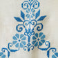 Vintage 1960s Mid-Century Cream and Blue Hand Embroidered Square Folk Tablecloth