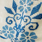 Vintage 1960s Mid-Century Cream and Blue Hand Embroidered Square Folk Tablecloth