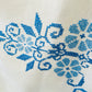 Vintage 1960s Mid-Century Cream and Blue Hand Embroidered Square Folk Tablecloth