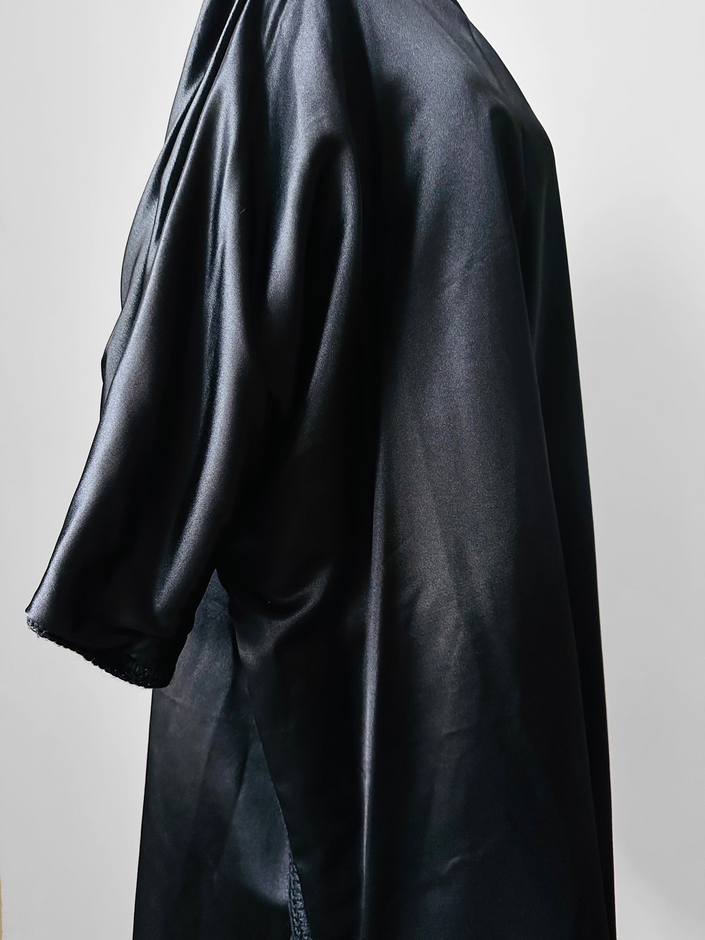 1980s Black Wool Full Length Wrap Shawl Coat