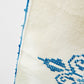 Vintage 1960s Mid-Century Cream and Blue Hand Embroidered Square Folk Tablecloth