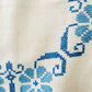 Vintage 1960s Mid-Century Cream and Blue Hand Embroidered Square Folk Tablecloth