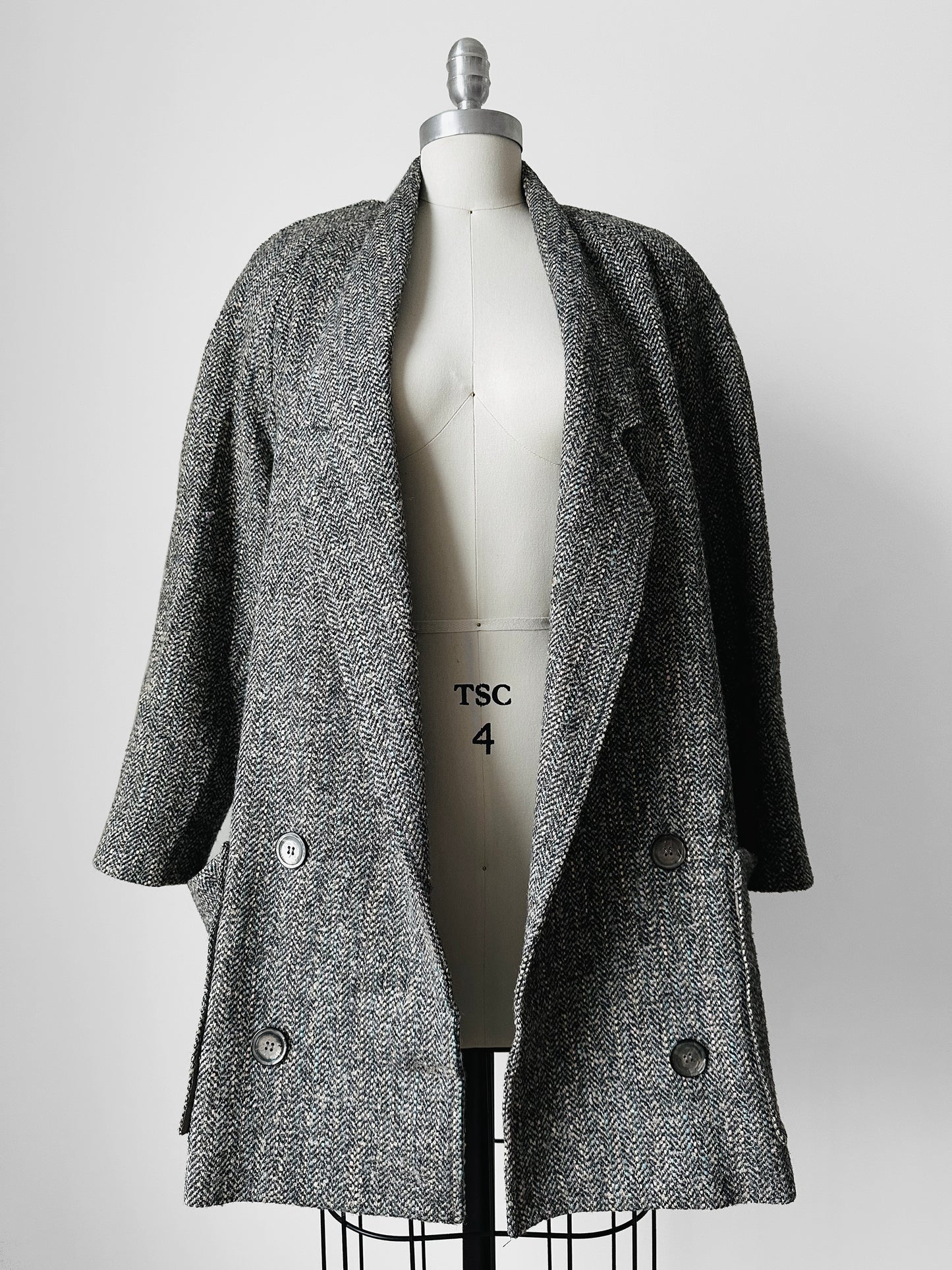 1980s Grey Speckled Wool Tweed LOUBEN Double-Breasted Blazer Jacket - Sz. S/M