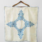 Vintage 1960s Mid-Century Cream and Blue Hand Embroidered Square Folk Tablecloth