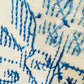 Vintage 1960s Mid-Century Cream and Blue Hand Embroidered Square Folk Tablecloth
