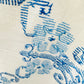 Vintage 1960s Mid-Century Cream and Blue Hand Embroidered Square Folk Tablecloth